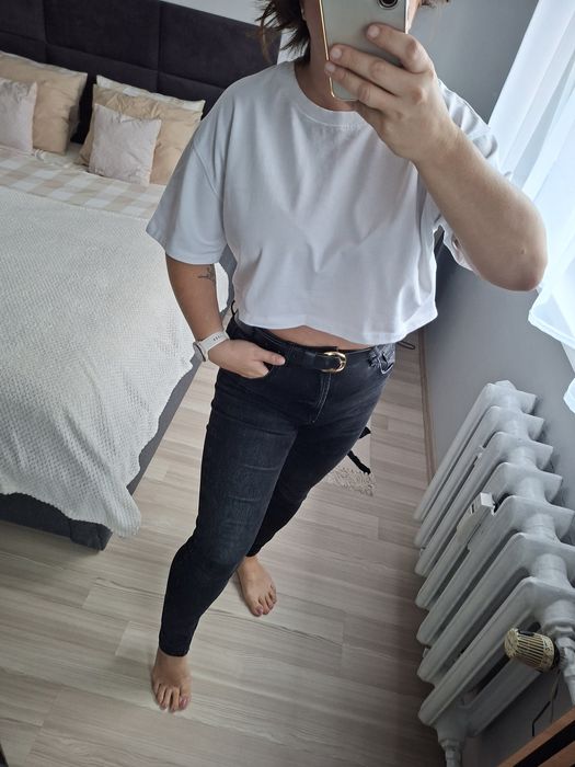 Zara tshirt pudelkowy oversize boxy premium bawelna bialy top super L