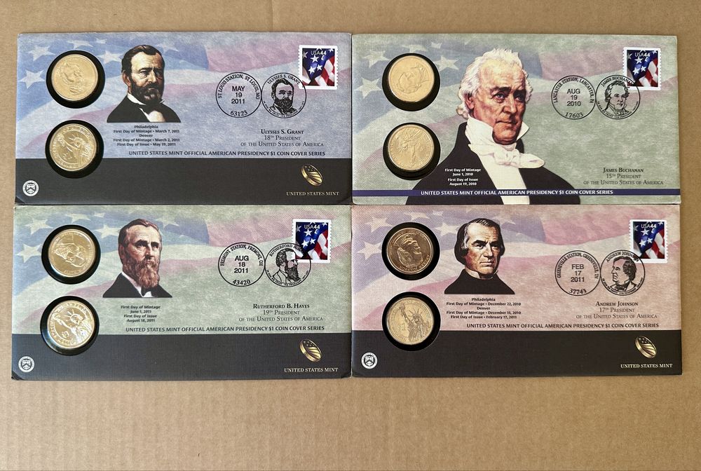 Набор монет + конвертов с монетами Американские призеденты США Proof