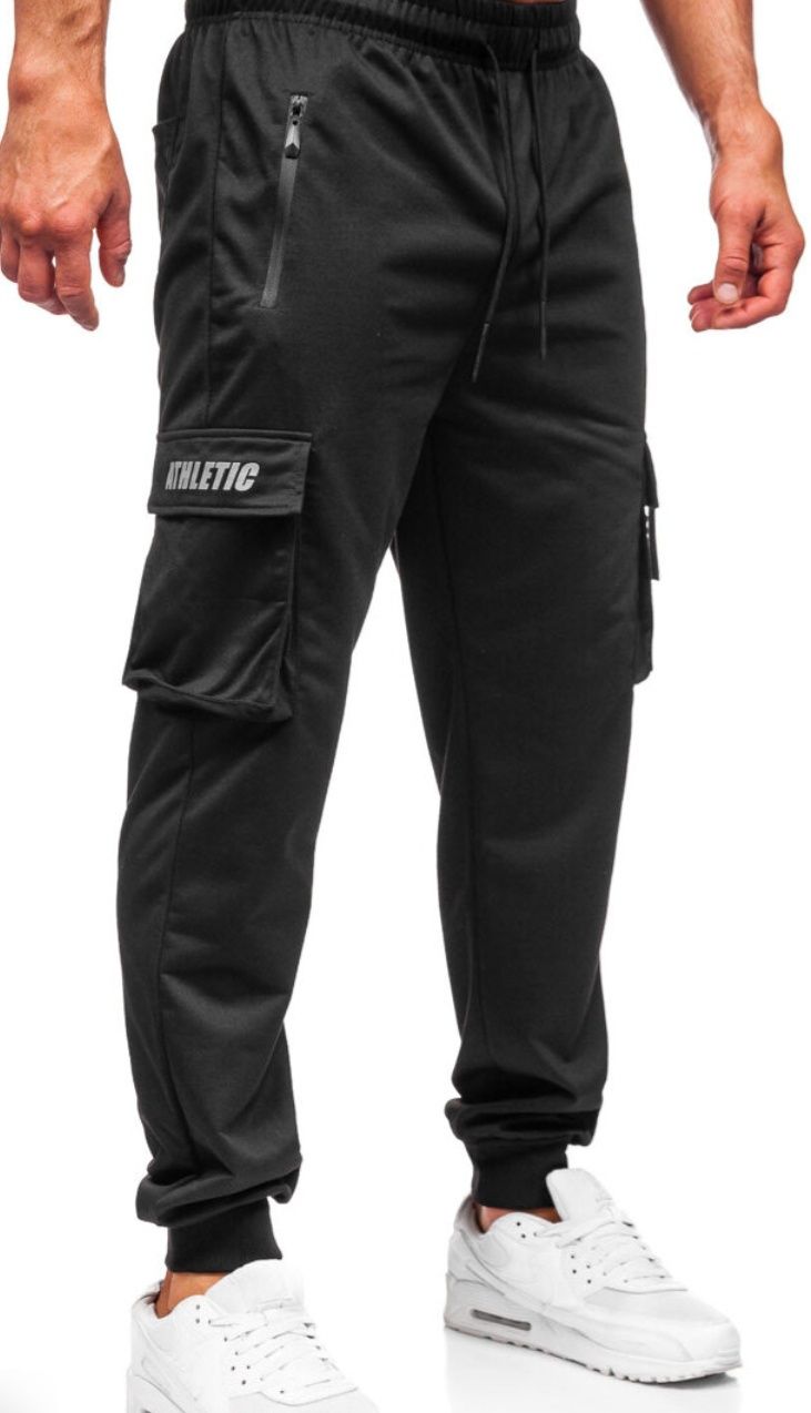 Nowe spodnie męskie L/XL czarne bojówki, joggery dresowe