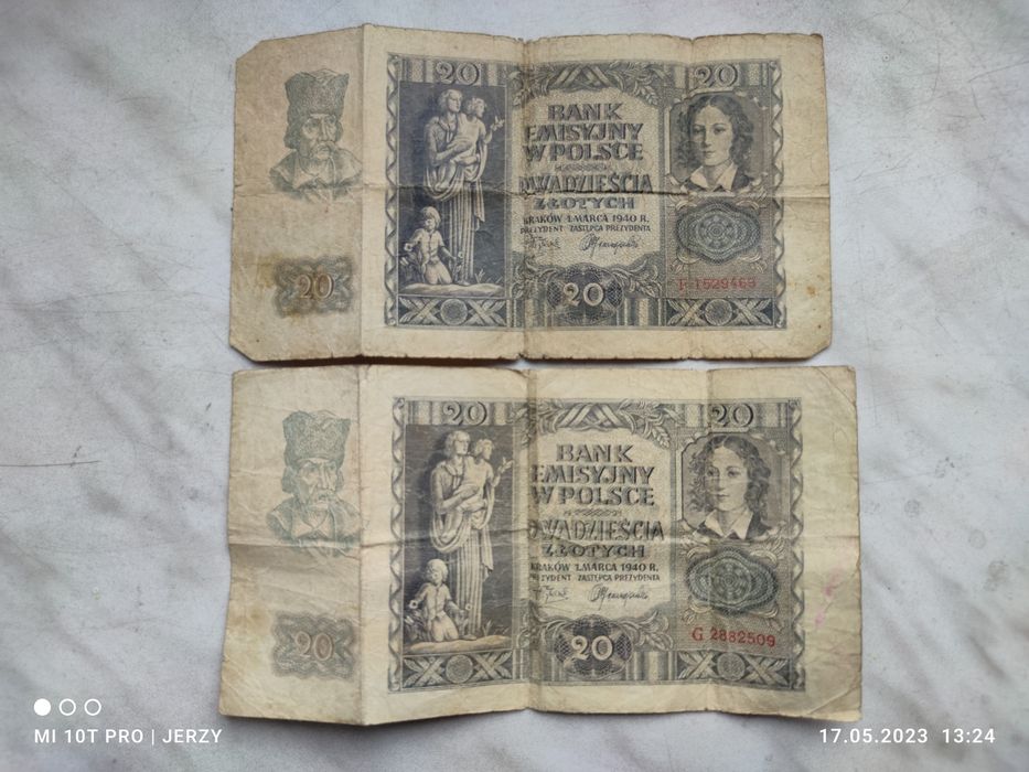 2 BANKNOTY kolekcjonerskie 20 zł z 1940 r.