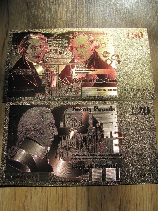 Банкноты "фунты "Великої Британії та долари Канади  с позолотой 24К