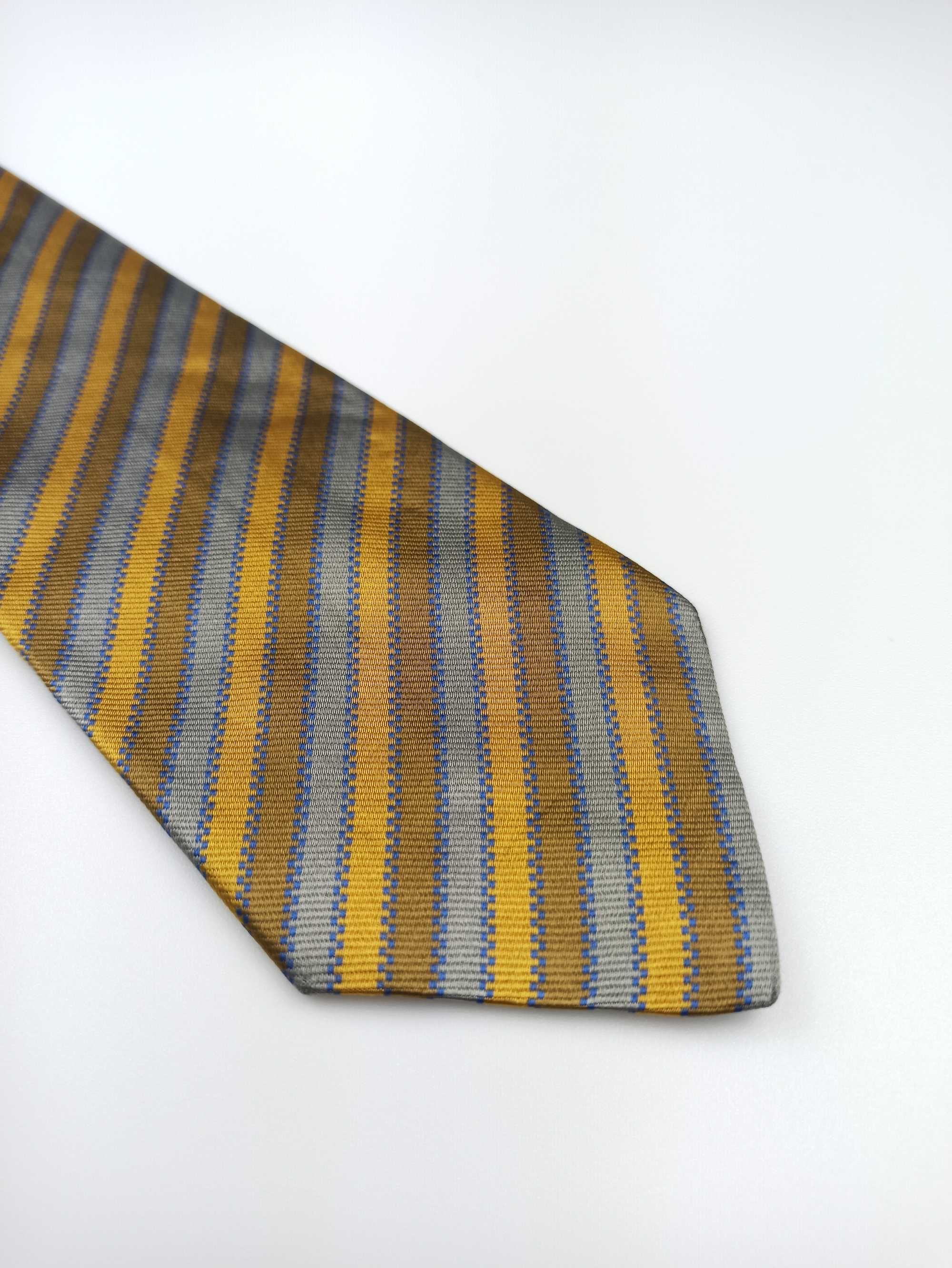 Roxy brązowy kremowy jedwabny krawat w paski q16