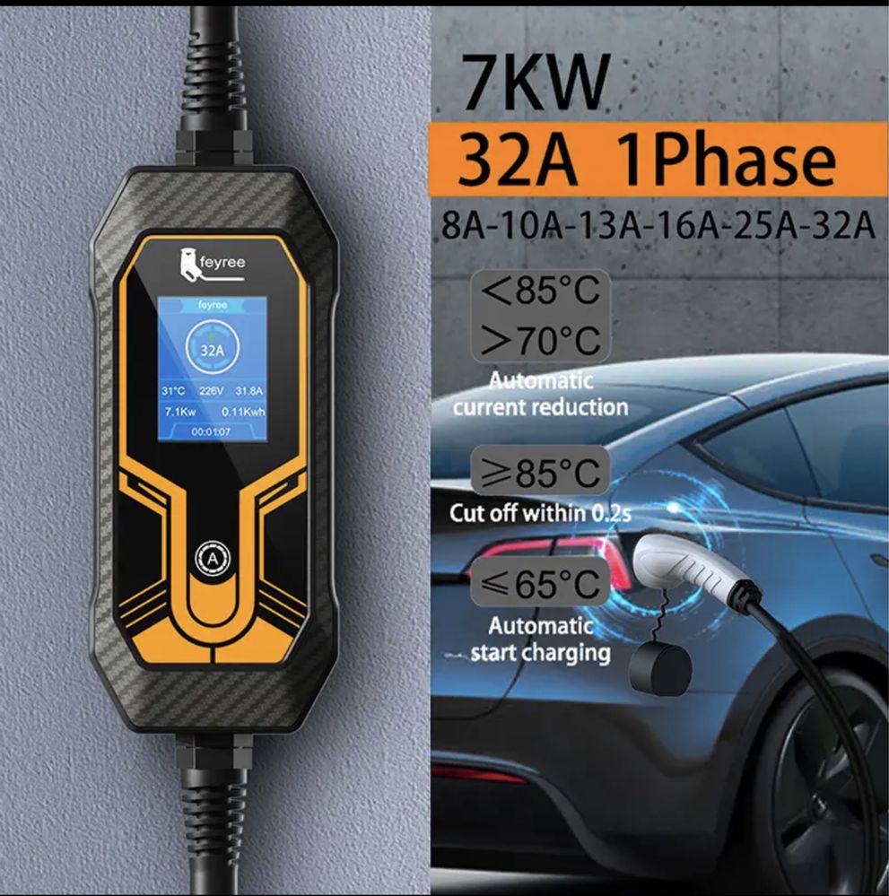 Зарядний пристрій Туре 1  32А 7кВт для Tesla Nissan Leaf  Zoe