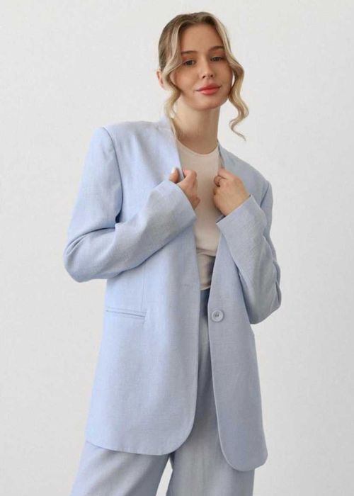 Жакет жіночий amoslook блакитний із жатого льону без лацкана xs-s-m