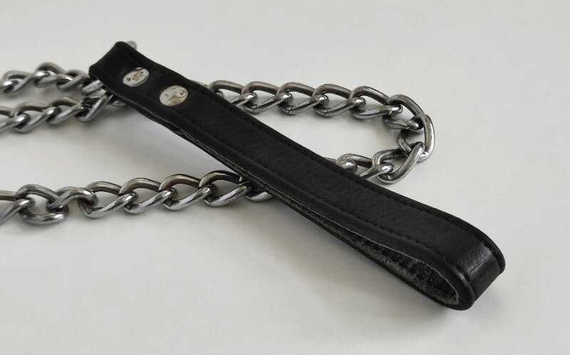 Поводок цепь металл хром кожа для собак крупных пород - Trixie 120 см