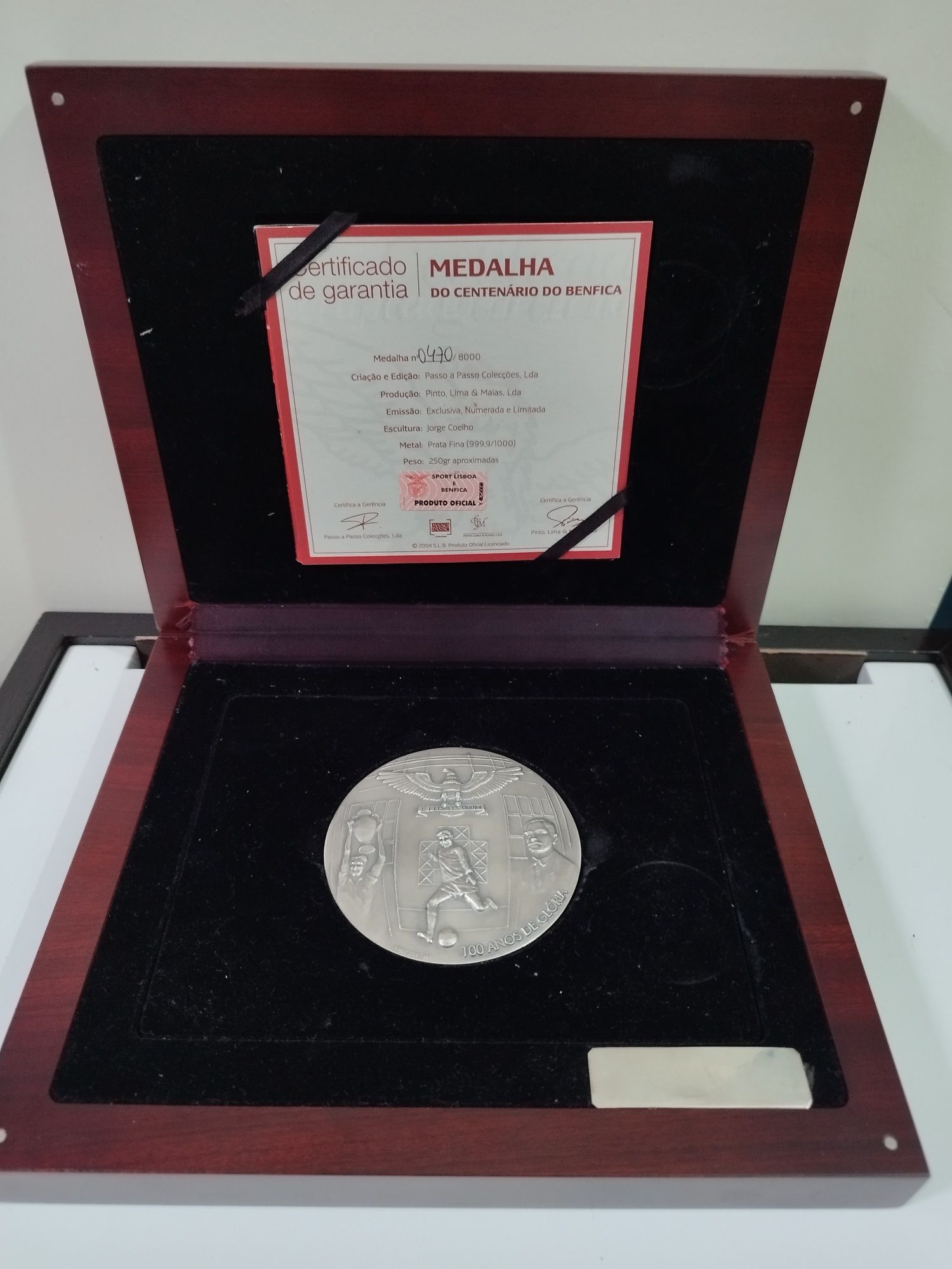 Medalha comemorativa do Benfica em prata 999