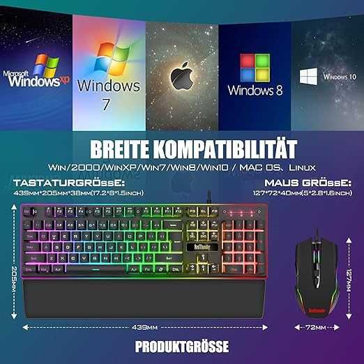 Przewodowa Klawiatura + Mysz Redthunder K10 Gaming QWERTZ