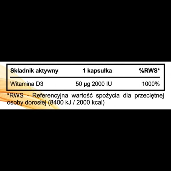 REAL PHARM Vitamin D3 2000IU 180kaps, Witamina D3, Odporność