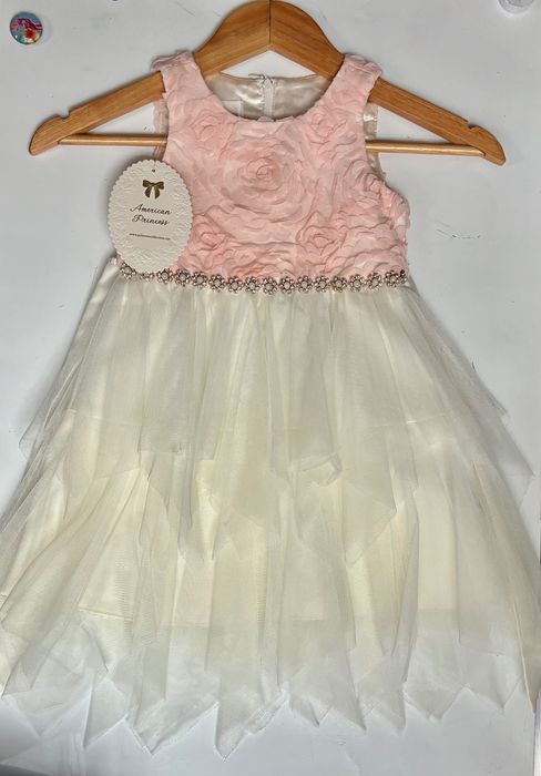 AMERICAN PRINCESS Sukienka wizytowa, urodziny TIUL KAMIENIE, kwiaty 3D