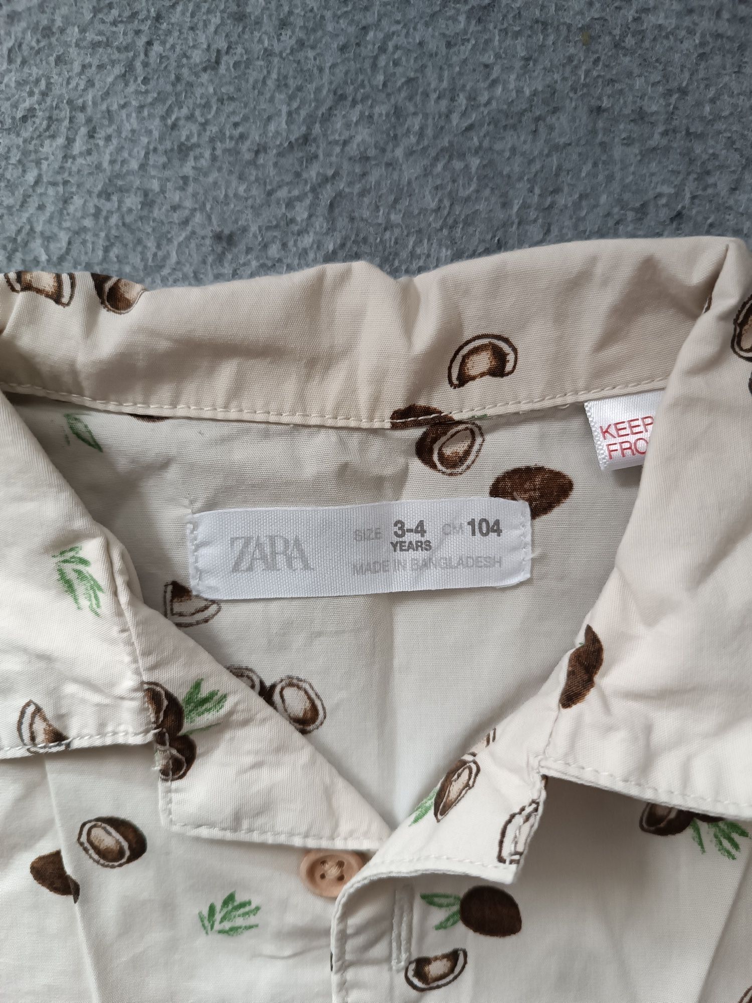 Koszula z krótkim rękawem, Zara, rozmiar 104,kokosy