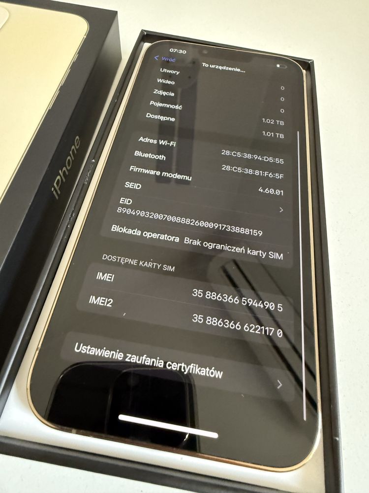 iPhone 13 Pro Max 1TB Gold Idealny Bateria 100%