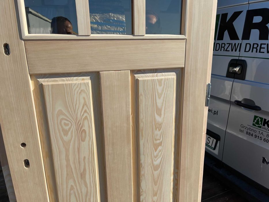 Drzwi drewniane ZEWNĘTRZNE wejściowe na wymiar sosnowe  CAŁA POLSKA