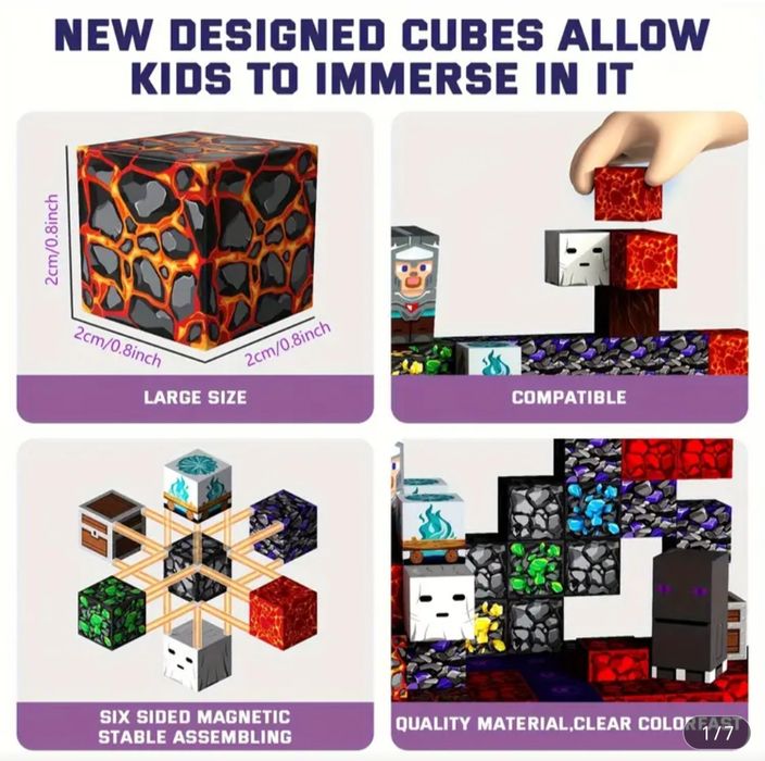 Nowe klocki magnetyczne Minecraft 150 sztuk 2x2cm
