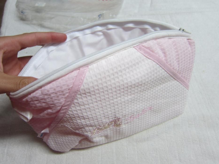 Saco de Bébé Criações Cegonha Rosa e Branco 27cm x 19cm Novo