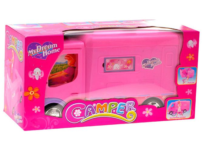 Różowy SAMOCHÓD dla lalki, jak Barbie Camper + rower, kamper