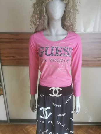Nowa bluzka long damska Guess w kolorze fuksja