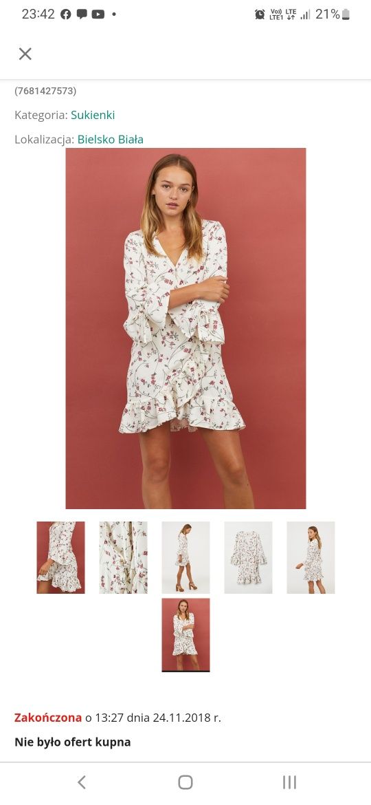 Sukienka h&m xs kwiaty kopertowa