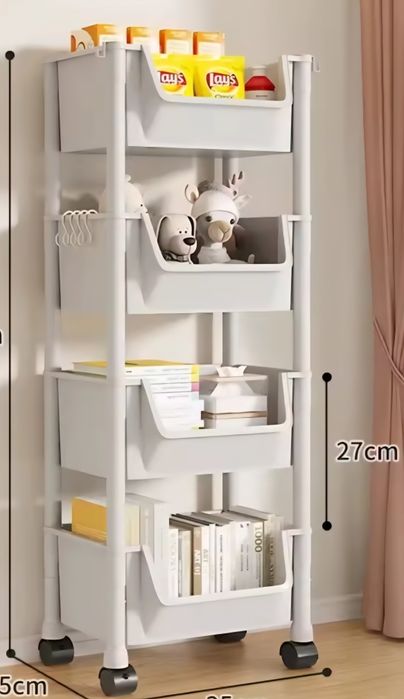 Regał półka na ksiazki zabawki bialy 4 szuflady