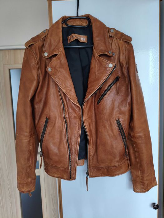 Męska kurtka skórzana biker Freaky Nation 80042 – cognac/brown, roz. M