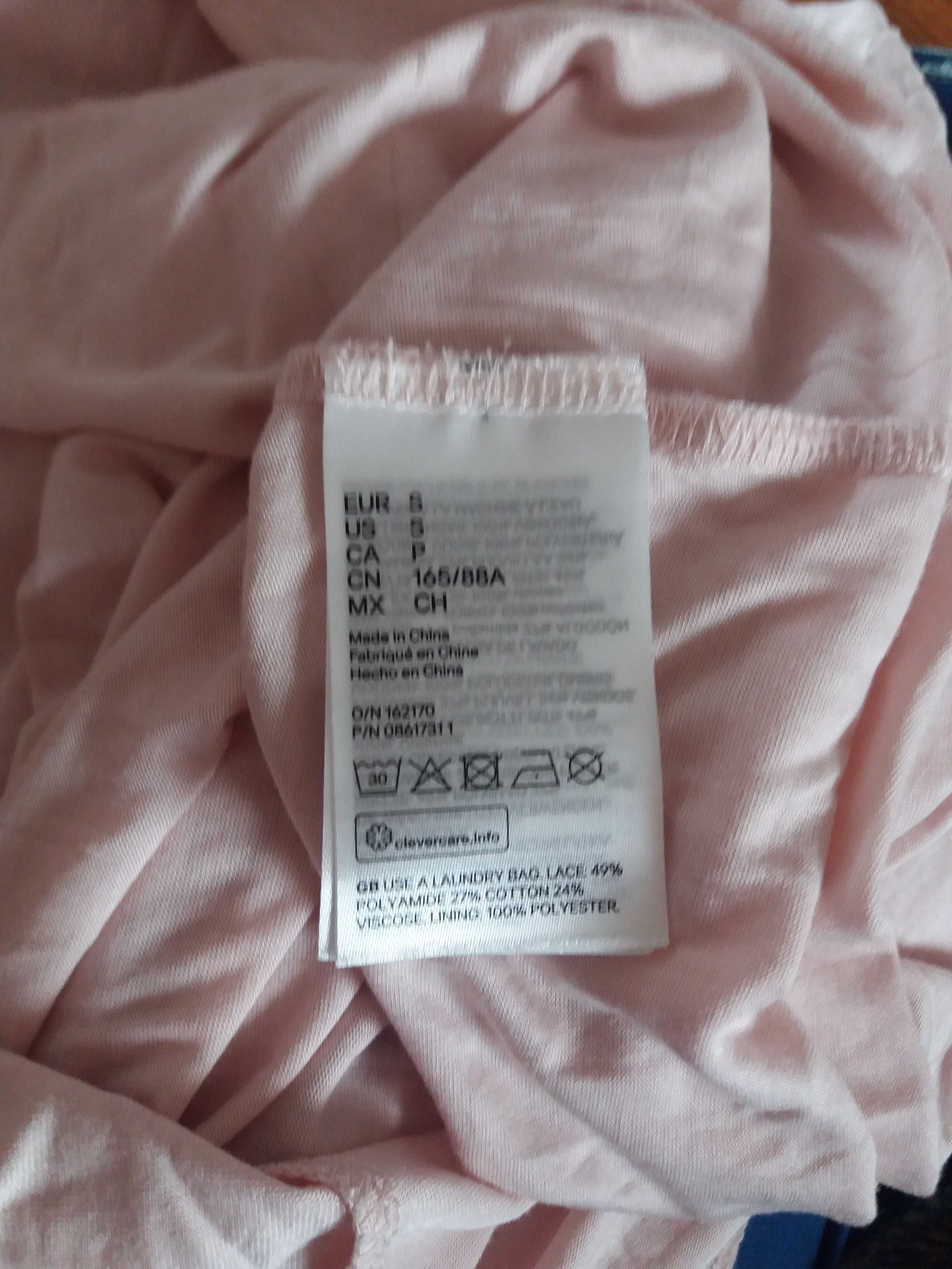 sukienka h&m 36 S blady brudny róż bawełna koronka wiskoza długa