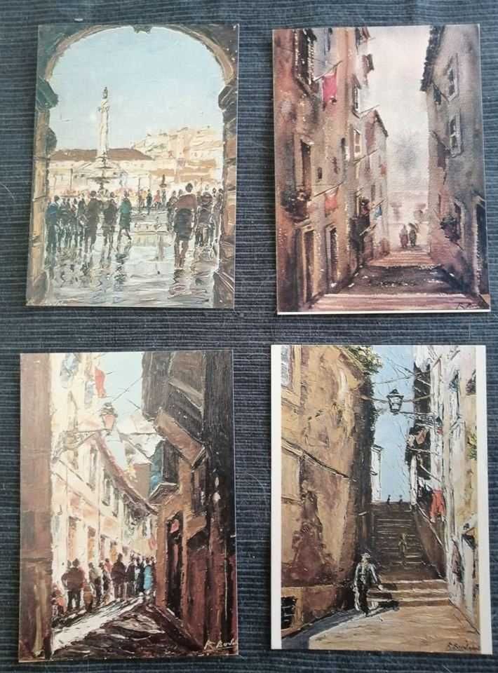 Obras de Real Bordalo - Paisagem Urbana - 4 postais NOVOS