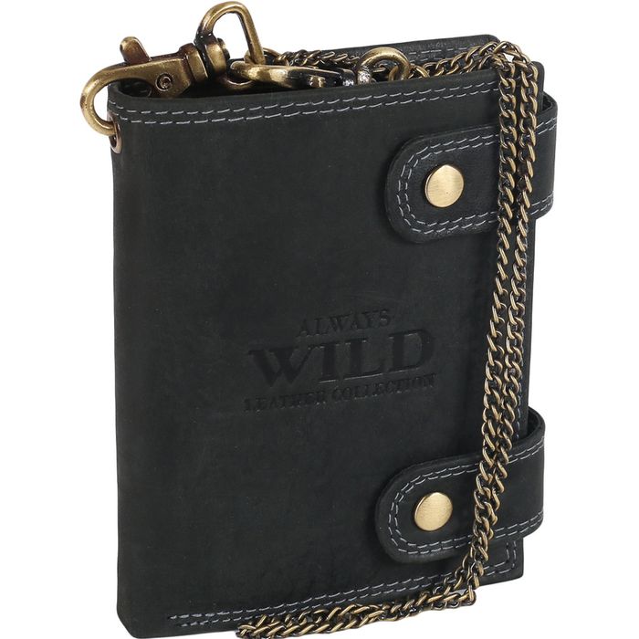 atrakcyjny, skórzany portfel męski z mosiężnym łańcuchem - always wild