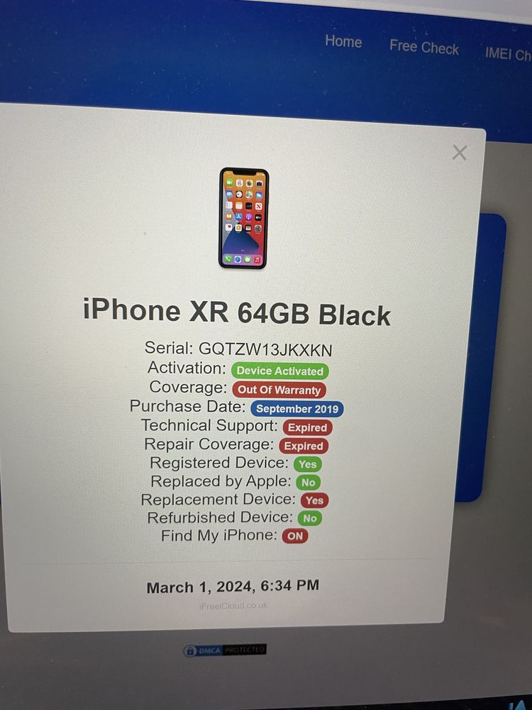 Apple iPhone XR память 64Gb iCloud