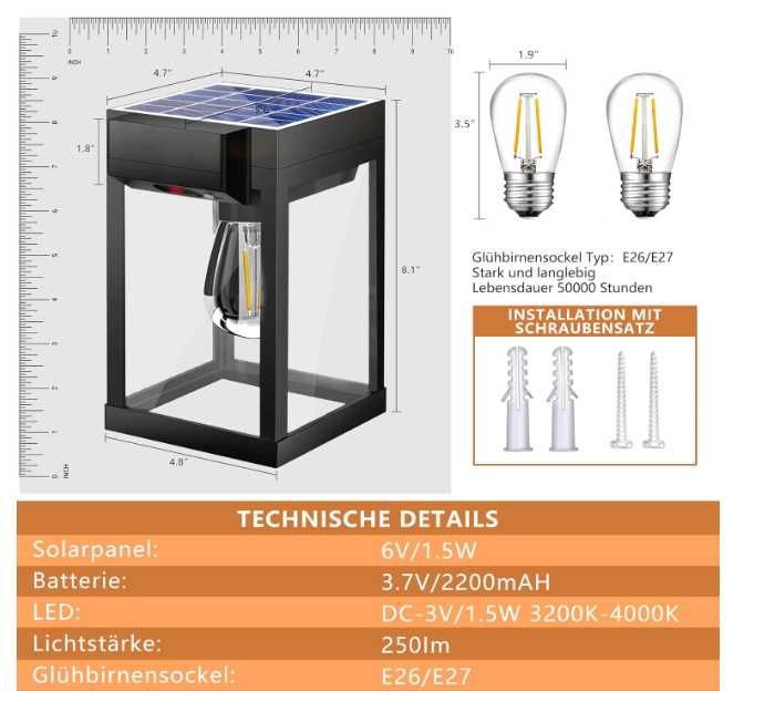 Lampy Solarne zewnętrzne 2 szt.