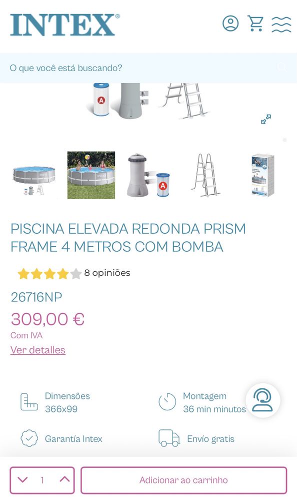 Piscina intex novo em caixa  366x99