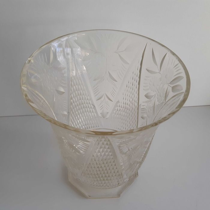 Retro Vintage Antigo Vaso Taça Vidro Urânio Cristal Trabalhado