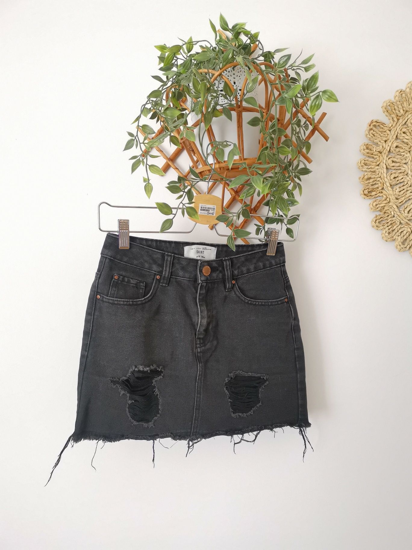 Jeansowa czarna mini z dziurami, New Look, xs/s, poszarpana