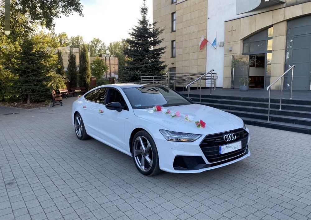 Nowe Audi A7 biale wynajem auto do ślubu komunia samochod na wesele c8