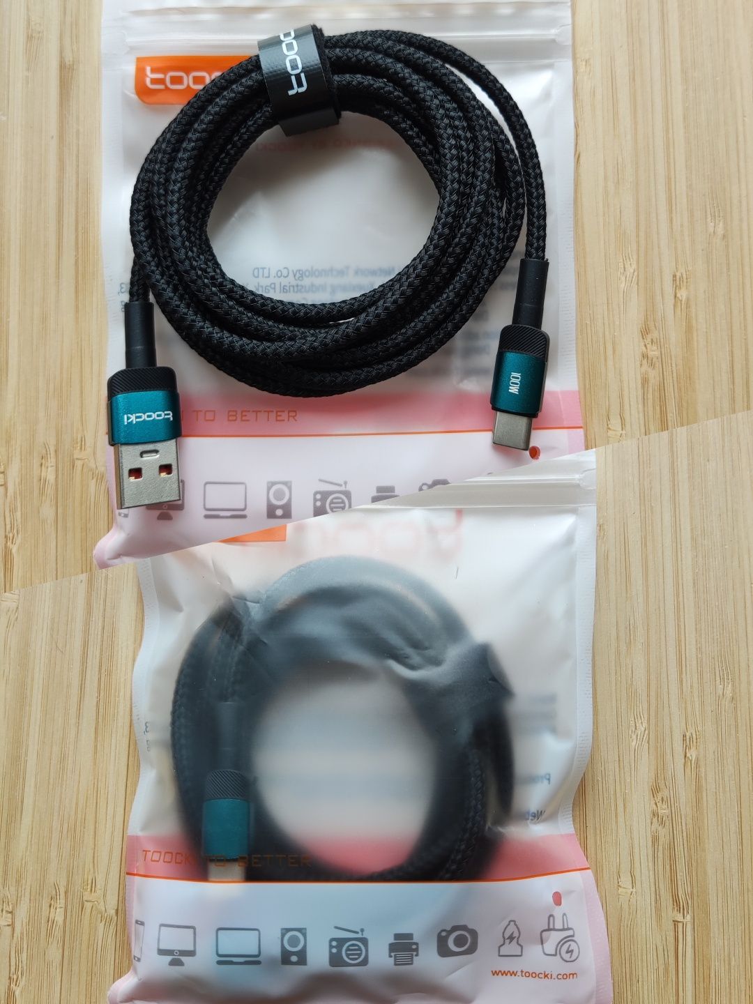 Przewód 2m Toocki - USB-C do USB-A - Kabel z Oplotem - Czarno-Zielony