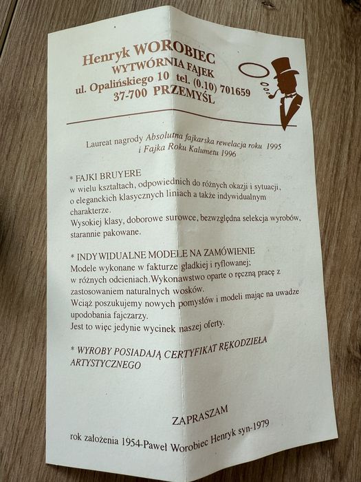 Fajka Worobiec 117 z wrzośca, klasyczny design, polskie rzemiosło