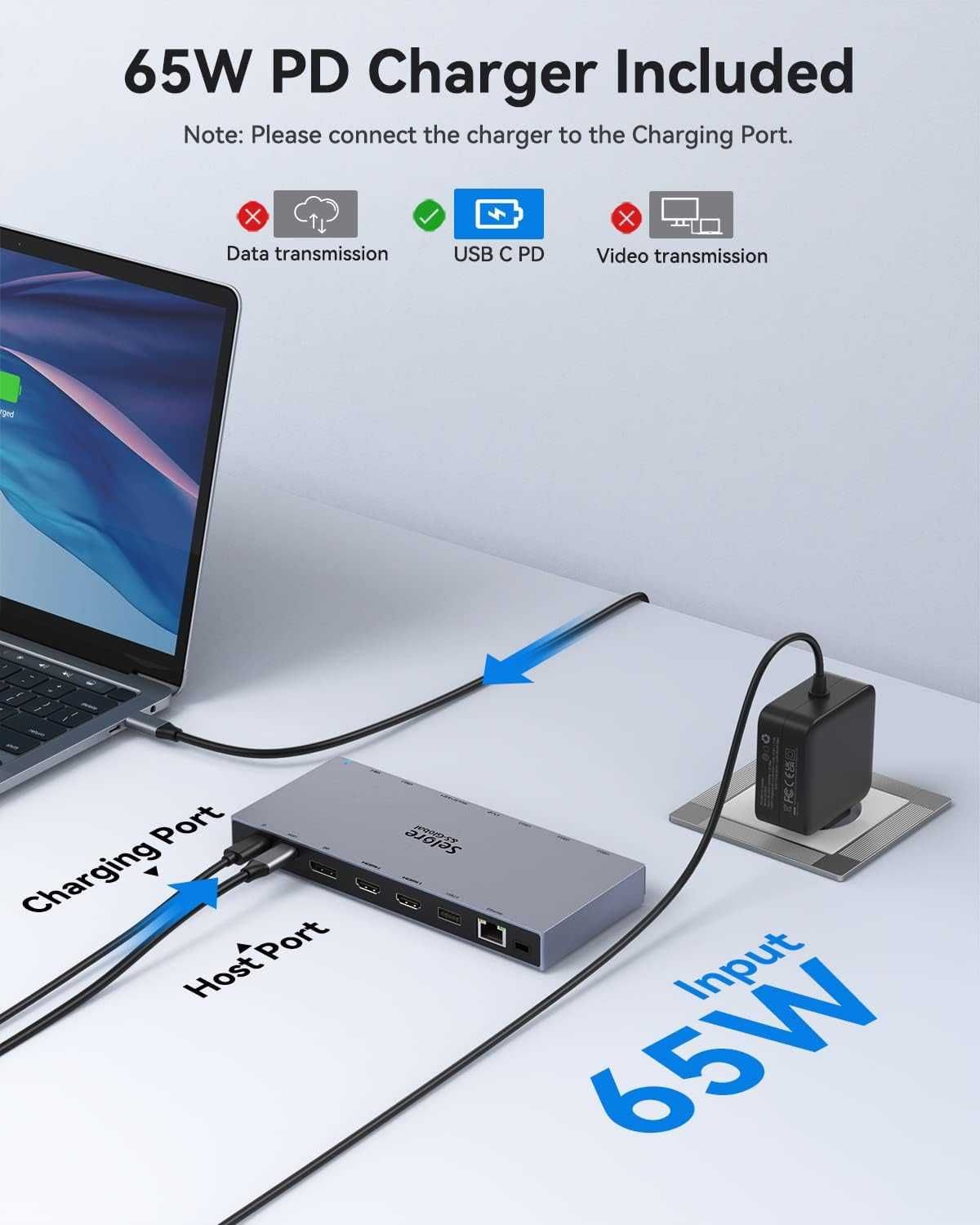 Stacja dokująca USB C 15 w 1 z zasilaczem 65W Samsung DEX