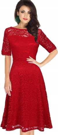 Czerwona rozkloszowana sukienka elegancka M 38