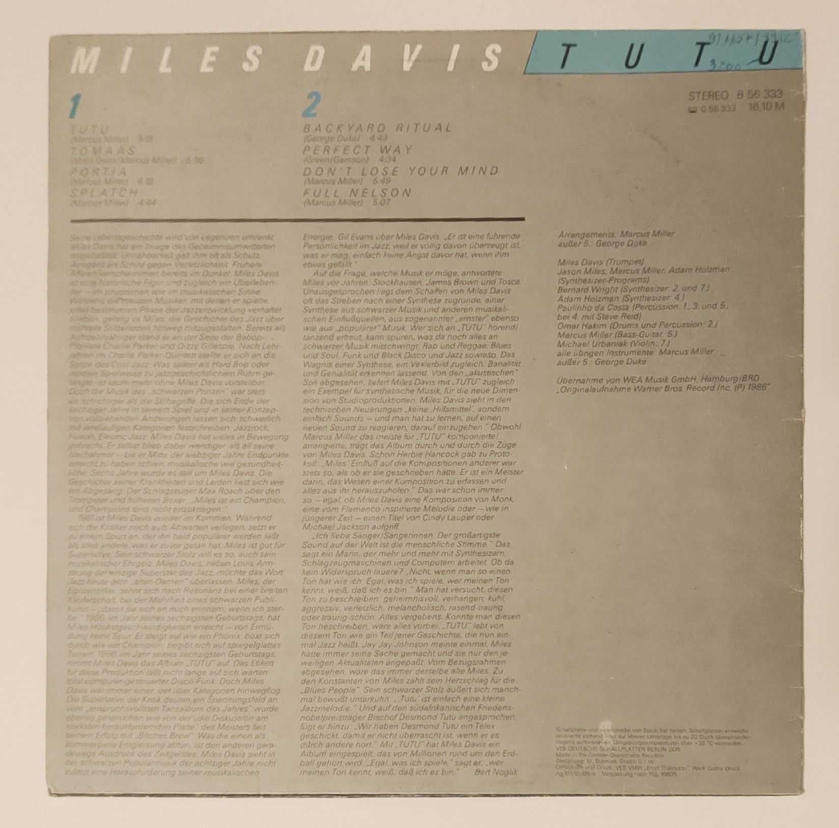 Miles Davis - Tutu - Winyl