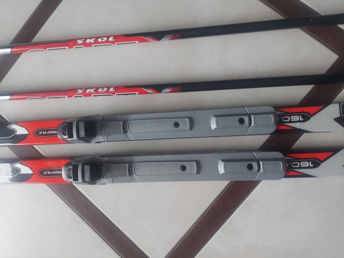 Komplet narty biegowe 160cm, buty r.36, kije SKOL jak nowe