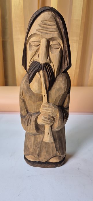 Duża stara rzeźba ludowa grajek ludowy 37,5 cm