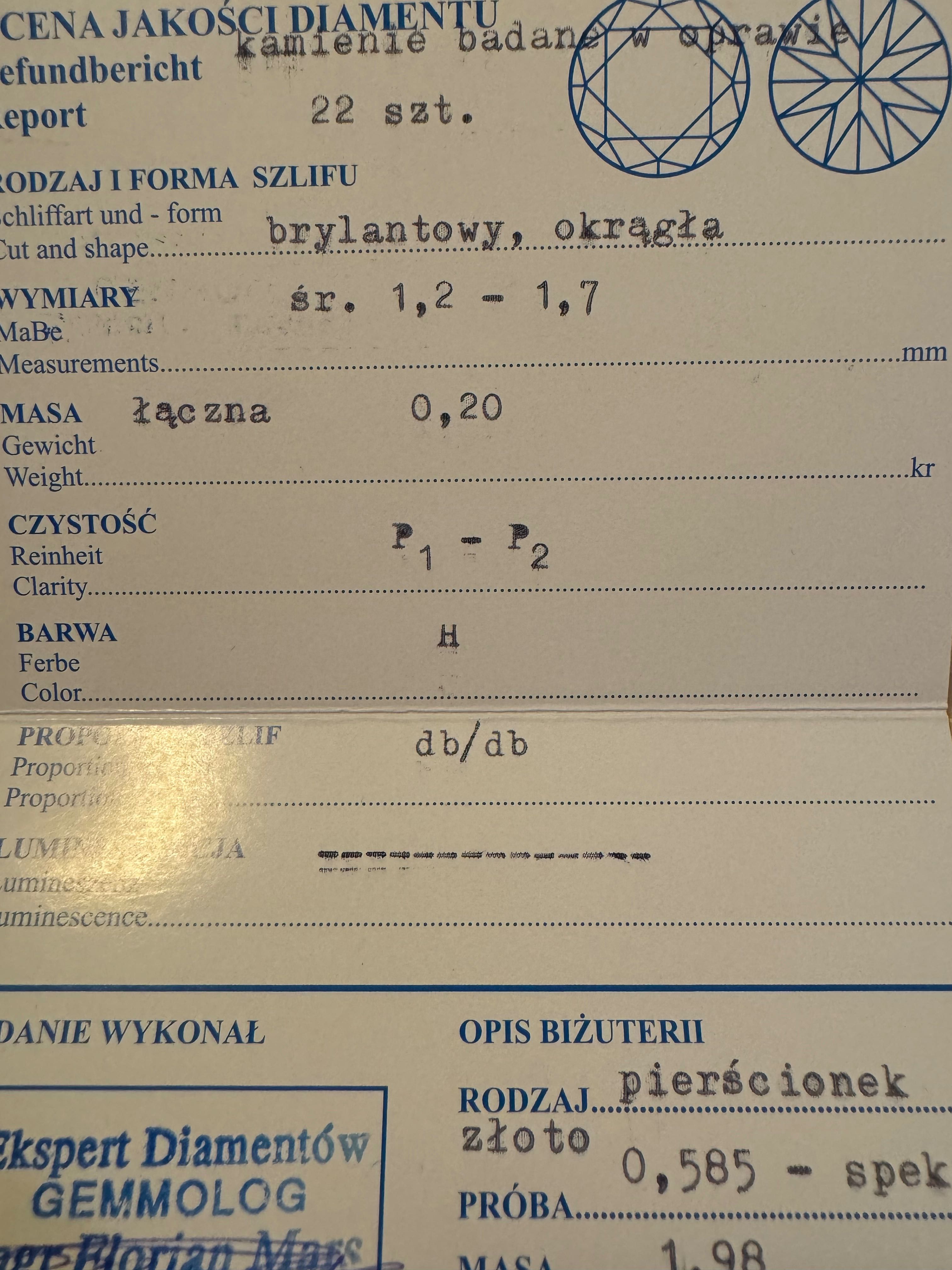 Złoty pierścionek z brylantami