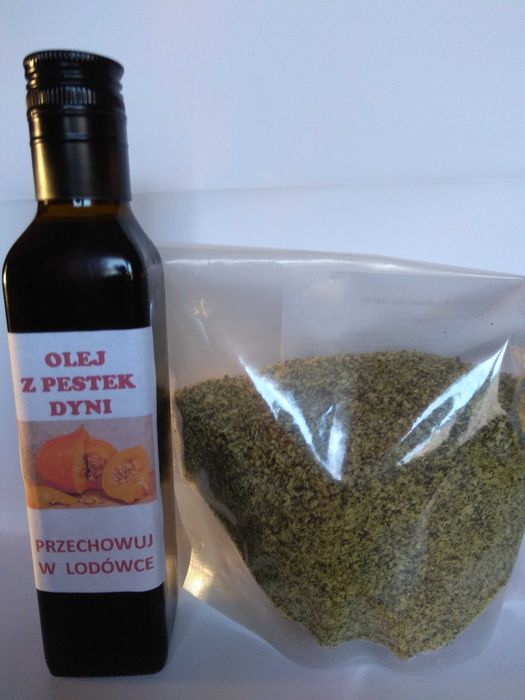 Olej z pestek dyni na zimno tłoczony + wytłoczki