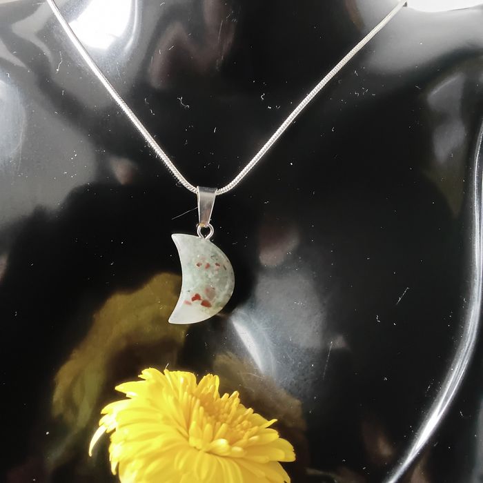 Fio em Prata com Pedra do Sangue em Meia Lua