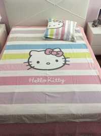 Conjunto capa de edredon Hello Kitty + base colchão + fronha almofada