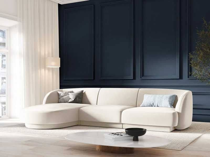 Sofa 4-os narożna narożnik  Miley Welur jasny beż 255x156x70 Micadoni