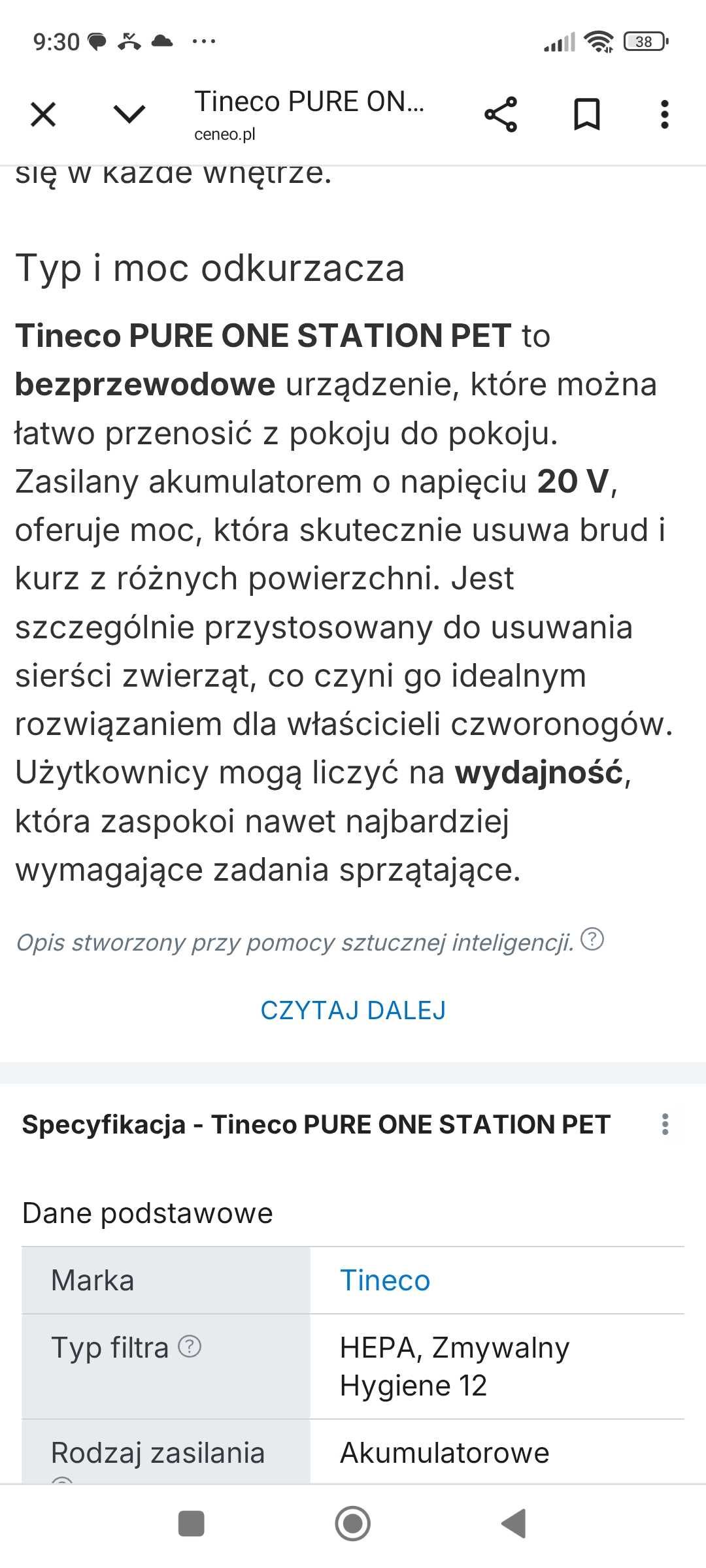Tineco PURE ONE STATION PET leresar M3