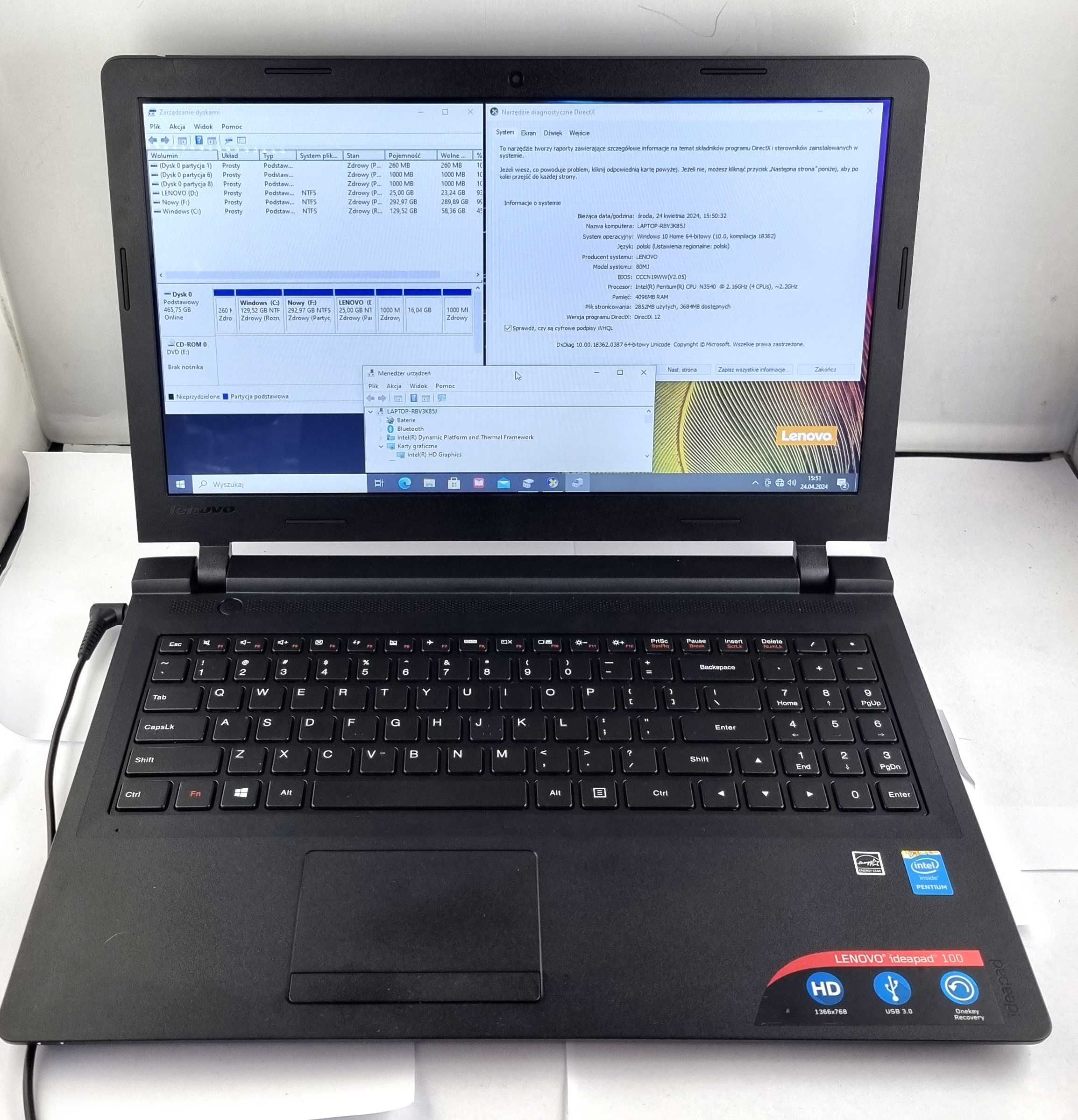 Laptop Lenovo IDEAPAD 100 4/500GB HDD