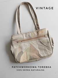 Skórzana torebka vintage lata 90 torebka patchwork