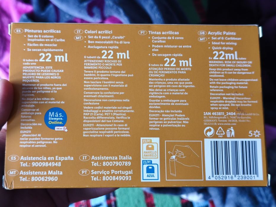 Set Pinturas Acrílicas CRELANDO Caribe 6×22ml NOVO/SELADO