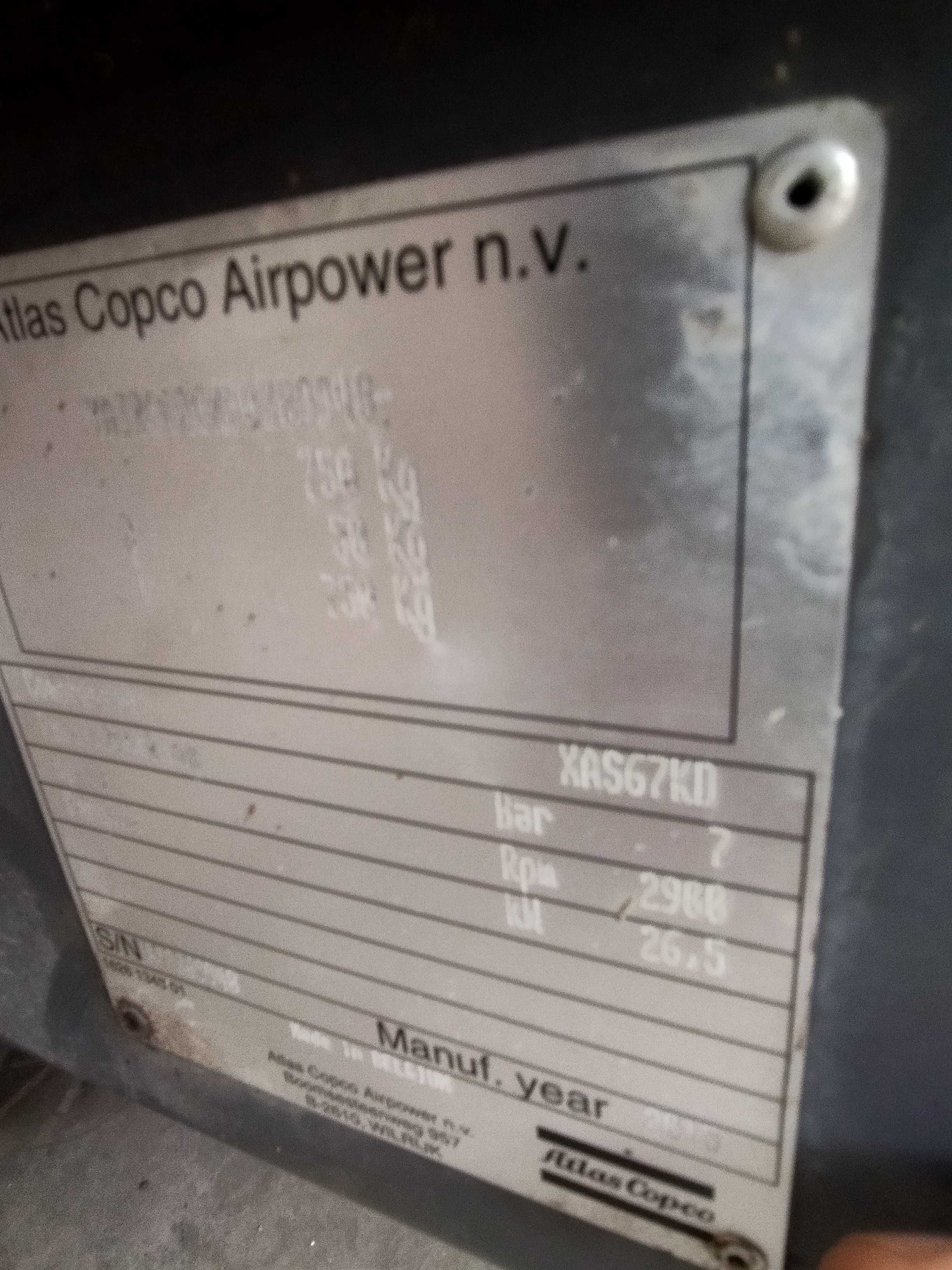 Kompresor Sprężarka Atlas Copco XAS 67 2015 r