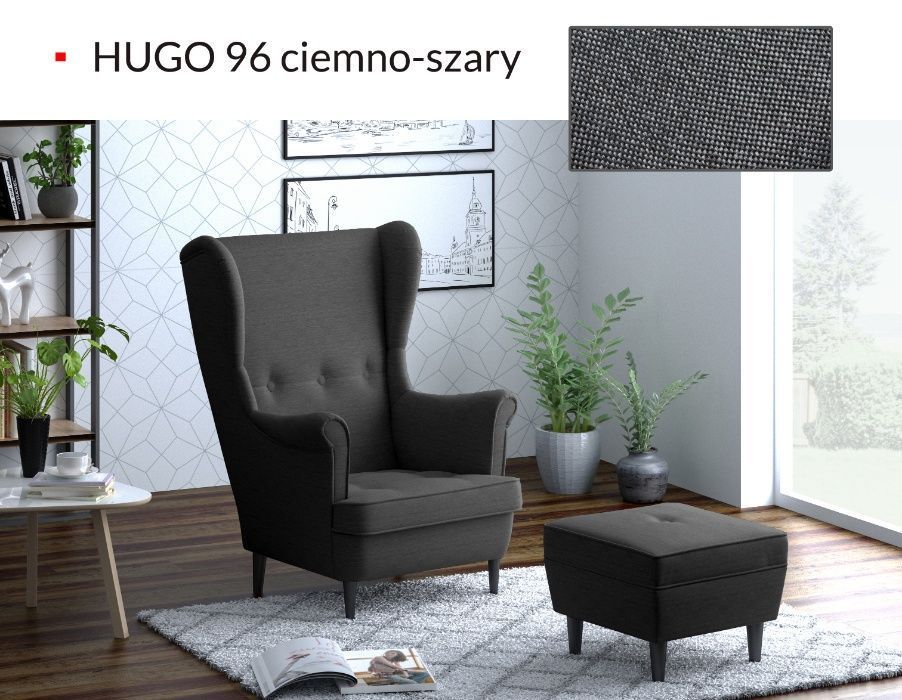 FOTEL USZAK LEO styl skandynawski DUŻY i WYGODNY solidny PODNÓŻEK